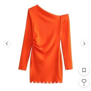 NWT Zara Orange One-Shoulder Dress